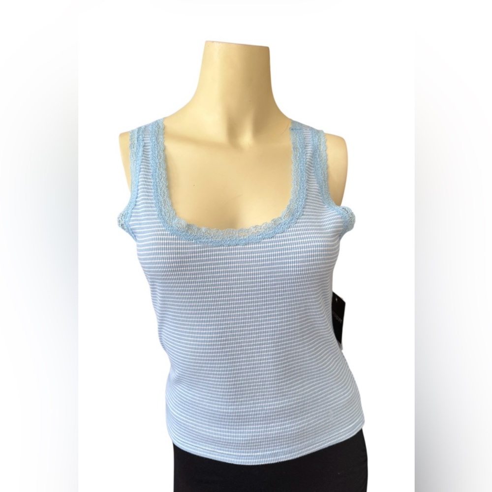 Harper & Ivy Tank Top With Lace Trim Juniors size S Striped Blue